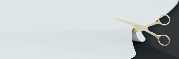 Scissors cutting an infinite surface, original 3d rendering