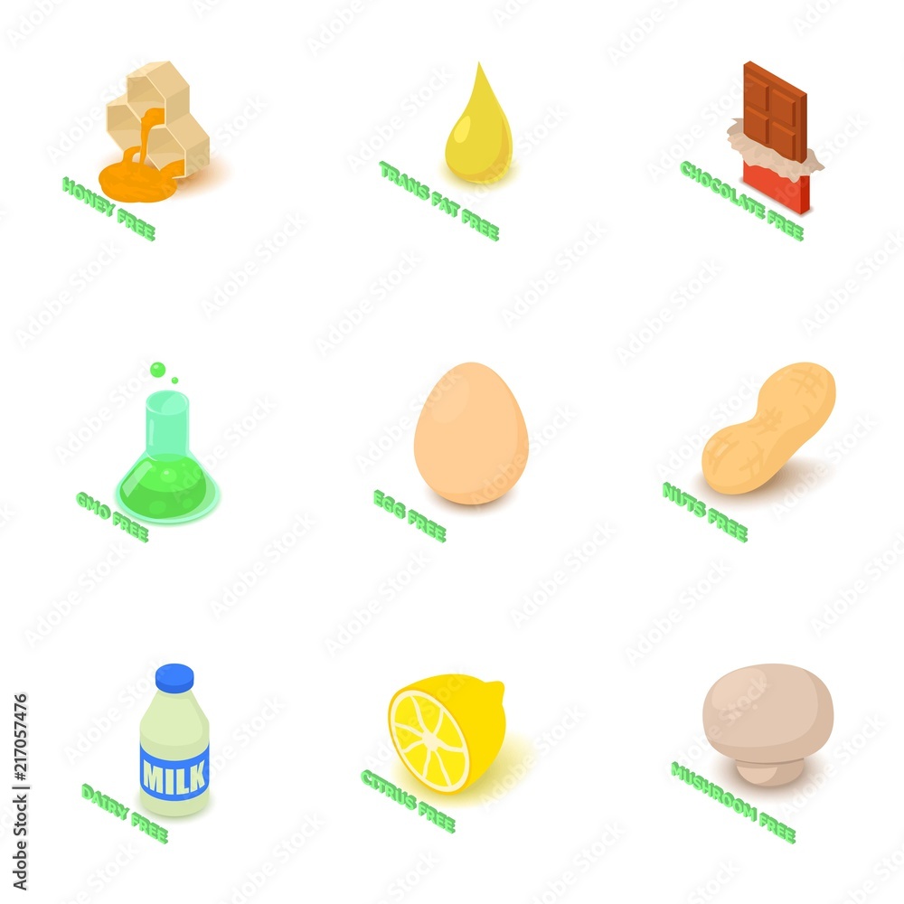 Poster intolerant icons set. isometric set of 9 intolerant vector icons for web isolated on white backgroun