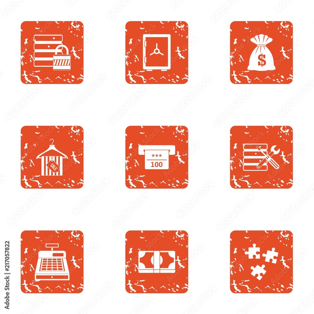 Poster encashment icons set. grunge set of 9 encashment vector icons for web isolated on white background