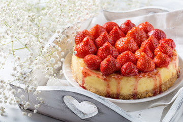 Strawberry Cheesecake Decorated with Fresh Berries