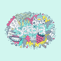 Fototapeta premium Colorful symbols of Serbia illustration