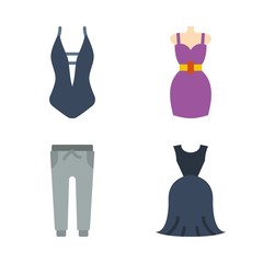 clothes vector icons set. trousers, dress and swimsuit in this set