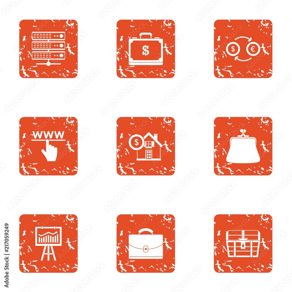 Poster stock exchange icons set. grunge set of 9 stock exchange vector icons for web isolated on white back