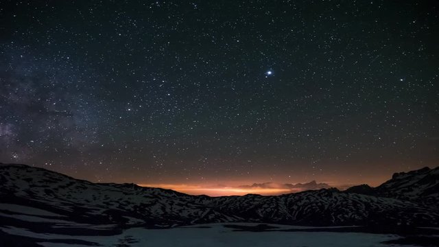 Night Lapse of the milky way in the mountains. Les Ménuires - France.