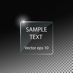 Glass panel on transparent background. With space for text. Vector illustration.