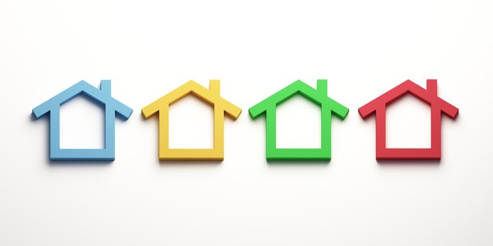 Group of Four Houses Set. 3D Render Illustration