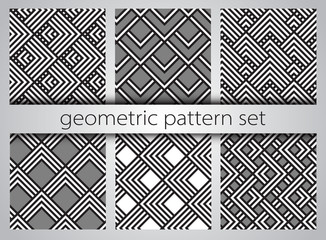Seamless geometric pattern set. Geometric simple prints. Vector repeating textures with triangles.