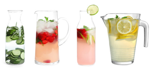 Set with fresh lemonade on white background