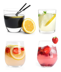 Set with fresh lemonade on white background