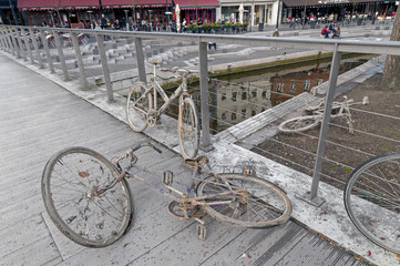 Fototapeta na wymiar Muddy rusty bikes in Aarhus Denmark