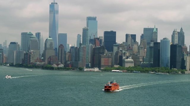 Ferry and New York City aerial footage