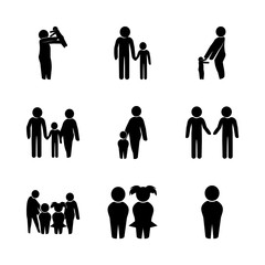 child vector icons set. hug to the mother, throw to catch, mother and child and boy child in this set