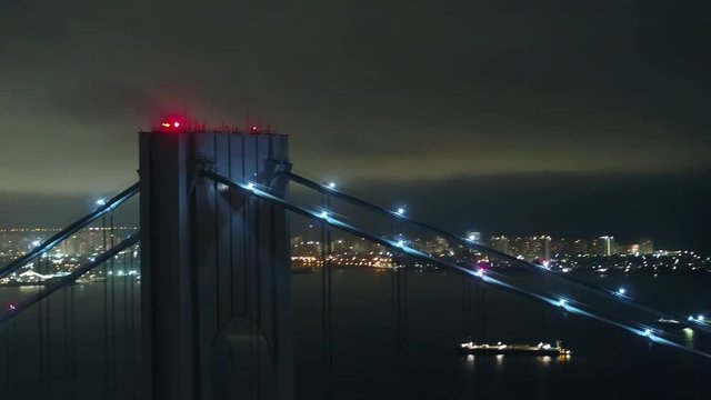 Night aerial drone video Verrazano Bridge New York