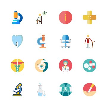 hospital vector icons set. info, pills, dentist logo and microscope in this set