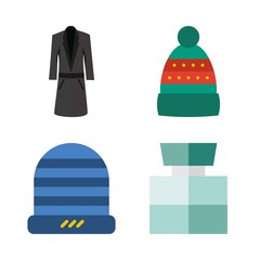 winter vector icons set. cologne, winter hat and long coat in this set