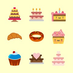 cake vector icons set. piece of cake, wedding cake, donut and cupcake in this set