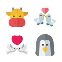 animals vector icons set. penguin, love birds and cow in this set