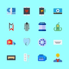 technology vector icons set. dentist logo, tape recorder, smartphone and real estate in this set