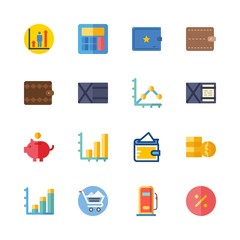 economy vector icons set. calculator, percentage, coins and profits in this set