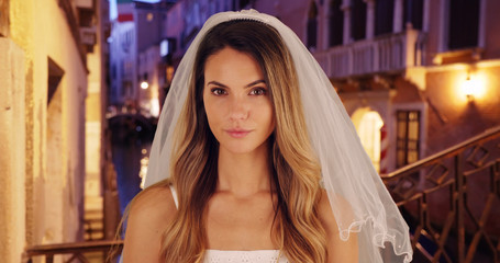 Gorgeous bride in Venice outside at night