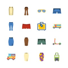 summer vector icons set. car, swimsuit, bus and sunglasses in this set