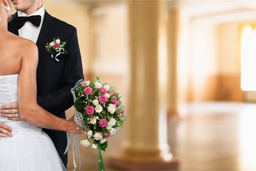 Happy just married young couple