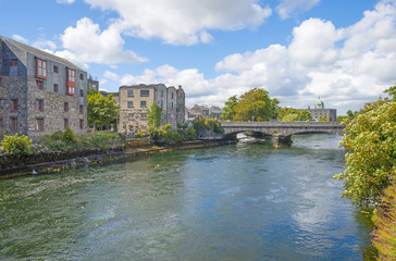 River through the city of Galway in Ireland in summer