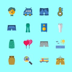 summer vector icons set. thermometer, skirt, sun and short in this set