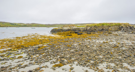 Panorama of the coast of an irish island in the atlantic ocean in summer