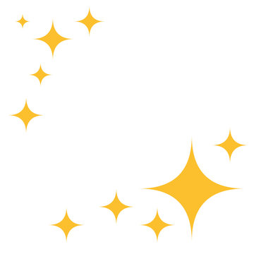 Yellow star glitter icons. Flat asterisks, pattern. Vector elements on isolated white background.