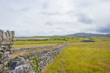 Mountain on the horizon of national park the Burren in Ireland