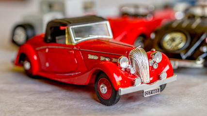 collection of old car model. replica of vintage car. collectible toys