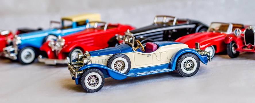 Fototapeta collection of old car model. replica of vintage car. collectible toys