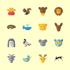 animal vector icons set. goat, owl, duck and penguin in this set