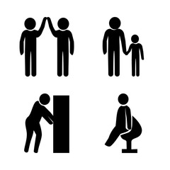 man vector icons set. hand clap, push, father and son and sit in this set