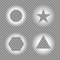 Geometric light effects on transparent background. Light frames, template. Vector illustration for your design.