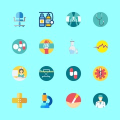 hospital vector icons set. stretcher, x ray, band aid and chemistry in this set