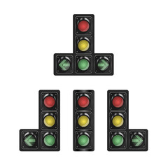 Selection of traffic lights with additional section on white isolated background. Vector illustration for your design.