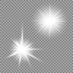 Bright light glare on a transparent background. Vector illustration for your design.