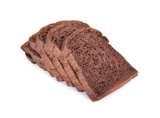 fresh sliced dark cocoa bread on white background