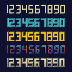 Set 5 Geometric font line digital effect design numbers futuristic style alphabet