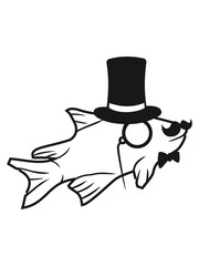 sir herr gentlemen reich zylinder monokel brille hut comic cartoon gesicht süß niedlich fisch angeln schwimmen meer köder fischen see tauchen aquarium silhouette umriss