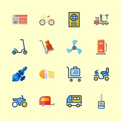 transportation vector icons set. car lights, passport, gas station and motorhome in this set