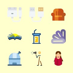 business vector icons set. tetile fabric logo, student girl, usb and library logo in this set