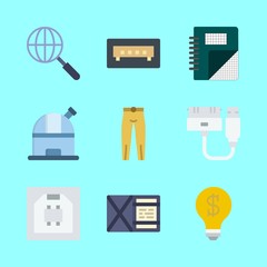 business vector icons set. math notebook, wallet, usb and search in this set