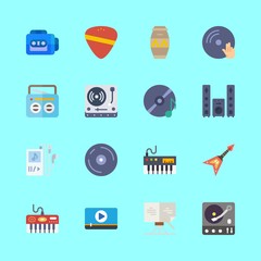 music vector icons set. sheet music, music player, electric guitar and guitar pick in this set