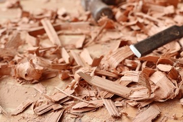 wood sawdust and tools