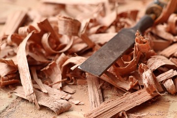 wood sawdust and tools