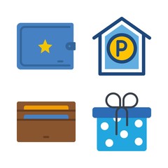 shopping icons set. vehicle, bill, currency and poor graphic works