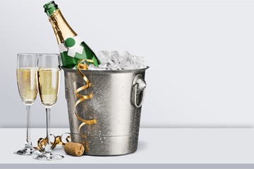 Two glasses of champagne and bottle © BillionPhotos.com